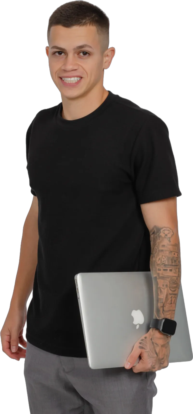 Philipe Gerber segurando um notebook